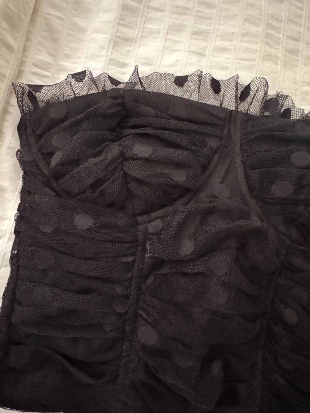 Lulus In The Spotlight Black Polka Dot Mesh Bustier Crop Top — XS | Worn Once - Picture 4 of 8